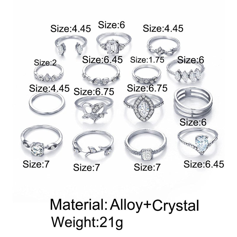 BELICEY 9-15PCS Knuckle Stacking Rings Set for Women Crystal Rhinestone Finger Statement Ring Sets Vintage Joint Knot Mid Rings Stackable Rings Jewelry Accessories (Silver-Cryst Rhinestone) - Image 5